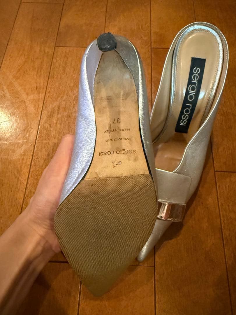 セルジオロッシ sr1 37 シルバー ヒール パンプス ミュール