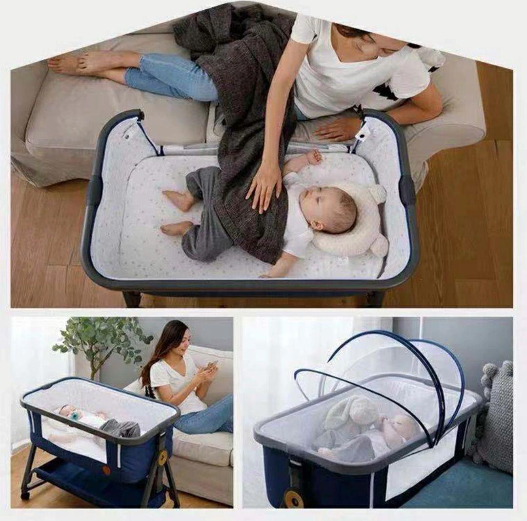 HZDMJ ベビーベッド 折りたたみ　ネイビー コンパクト　美品　出産準備