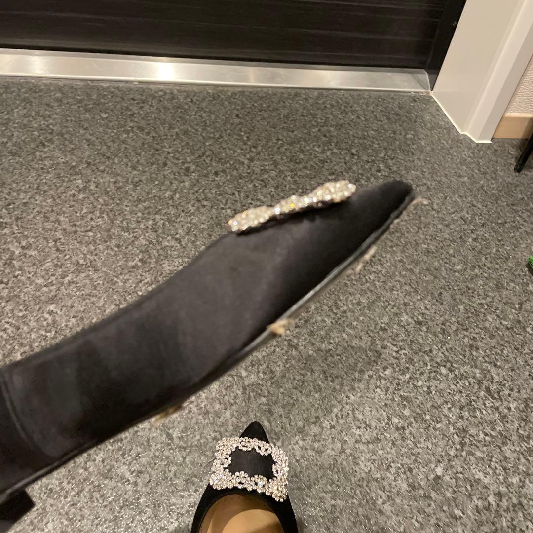 OHGA♡ビジュー付き黒サテンフラットシューズ♡